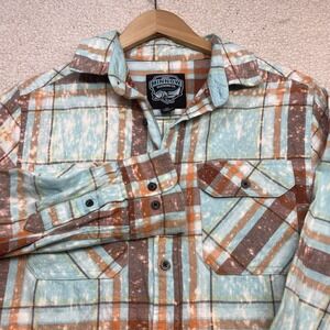 Angry Minnow Shirt Mens Medium Blue Brown Plaid Flannel Button Up Kind Of Weird